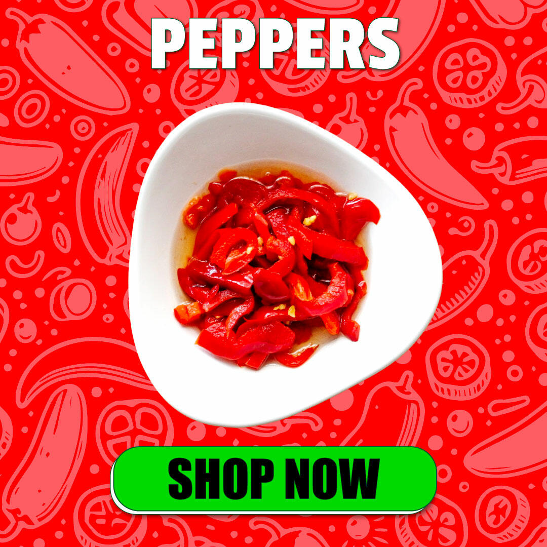 Variety of pickled peppers, including jalapeño peppers, cherry bomb peppers, spicy pepper relish, and hot pepper pickles
